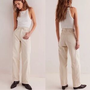 NWT Free People Aster High Rise Rigid Relaxed Straight Leg Jeans in Cream